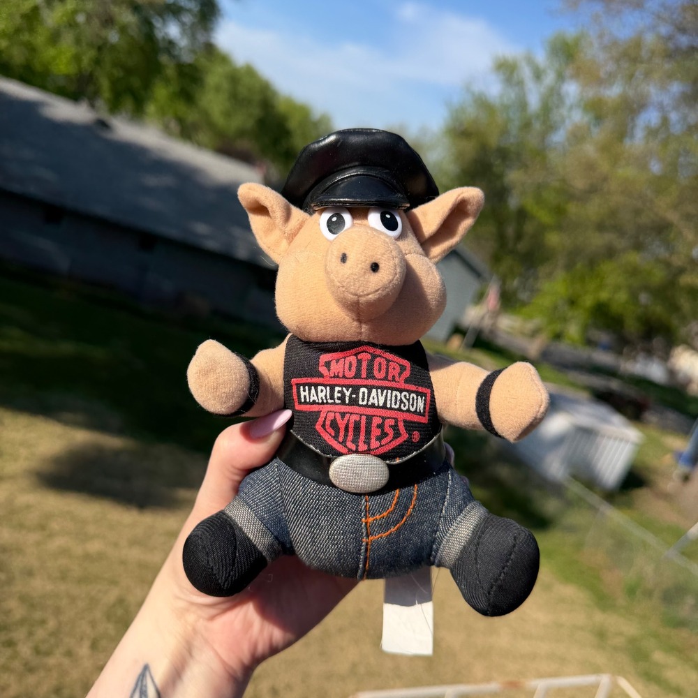 Vintage 1990's Harley Davidson Hog Plush Biker Pig Play-By-Play Collectible Toy